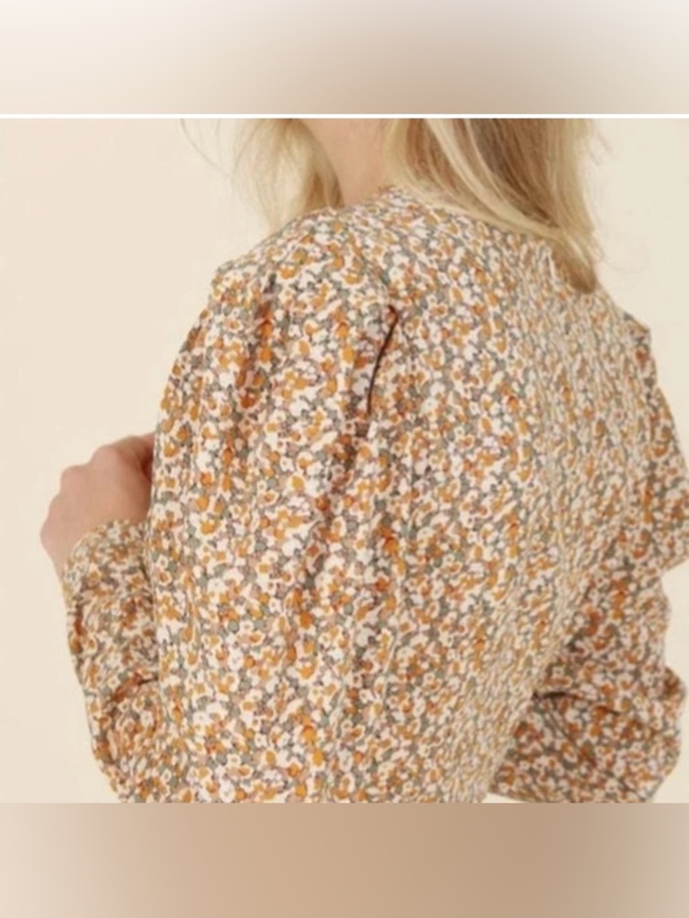 NWT Women's Floral V-Neck Long Sleeve Midi Dress in Tan Floral - Picture 8 of 9